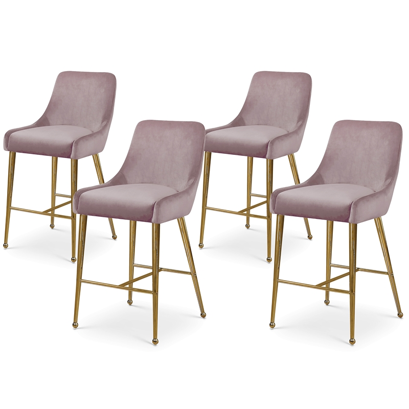 Maklaine Contemporary Pink Velvet Counter/Bar Stool (Set of 4)