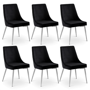 Maklaine Contemporary Black Velvet Metal Frame Dining Chair (Set of 6)