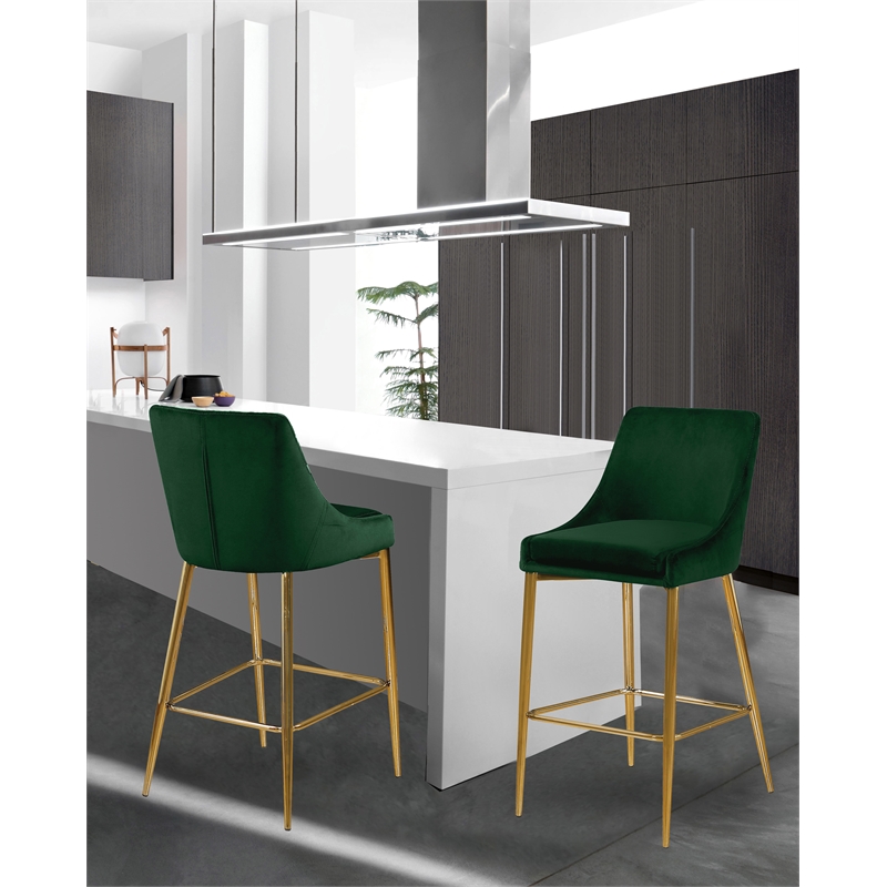 Maklaine Contemporary Green Velvet Counter Height Stool (Set of 6)