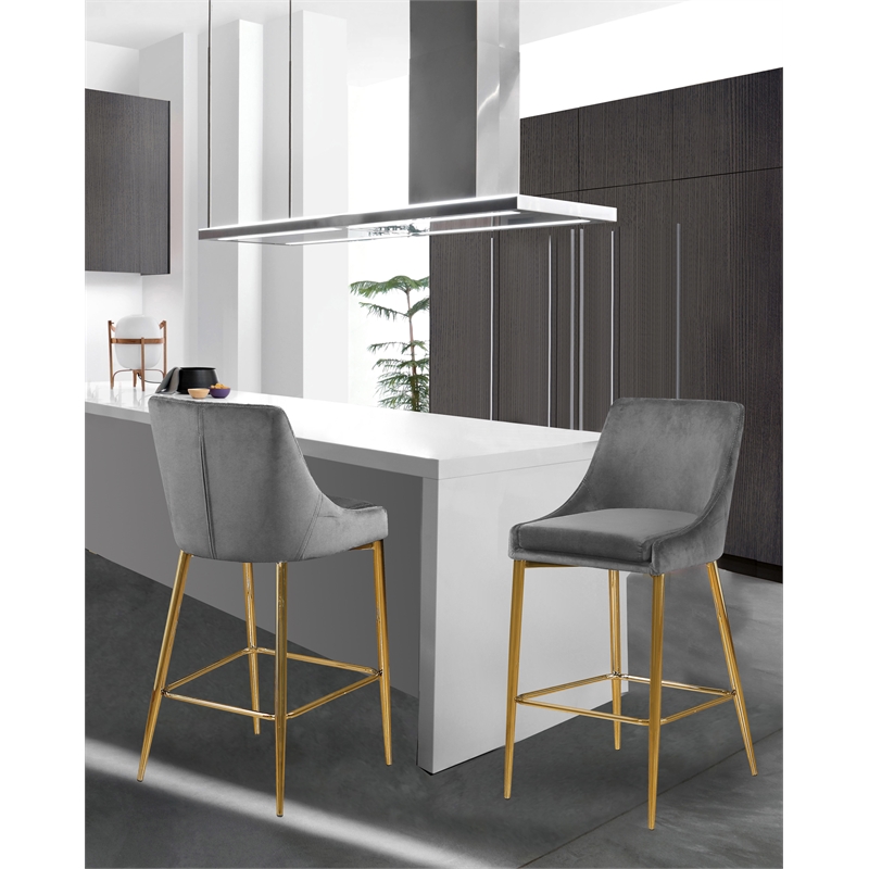 Maklaine Contemporary Grey Velvet Counter Height Stool (Set of 4)