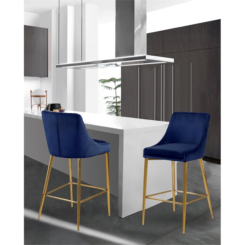 Maklaine Contemporary Navy Velvet Counter Height Stool (Set of 6)