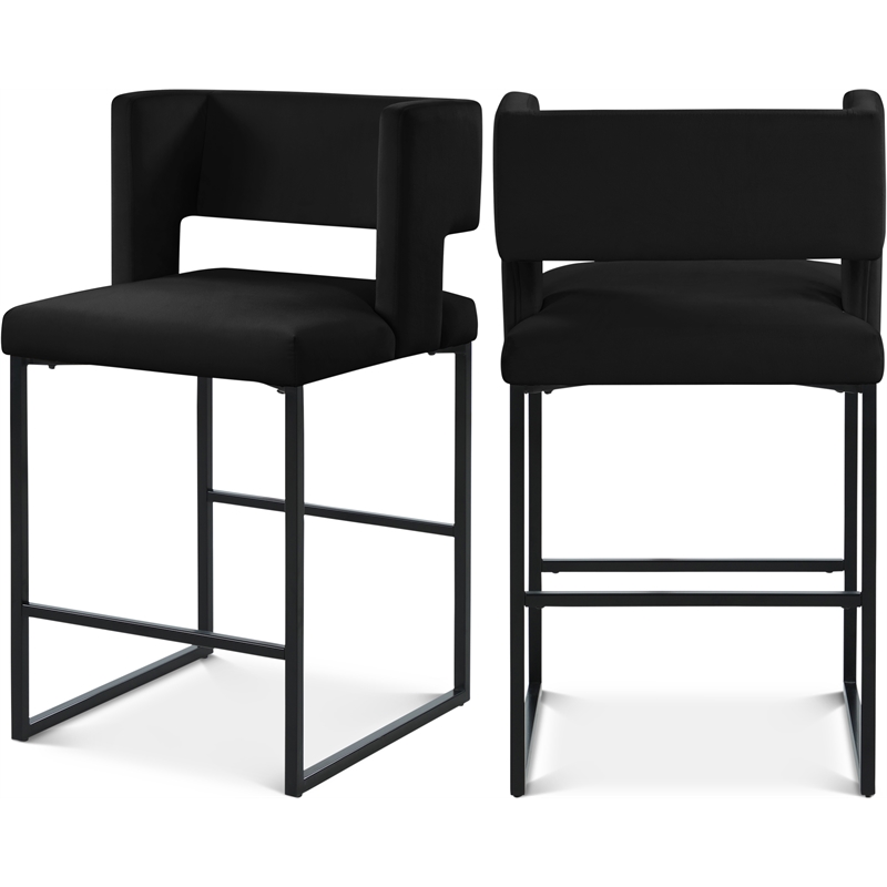 Maklaine Contemporary Black Velvet Counter Stool with Black Iron Legs (Set of 4)