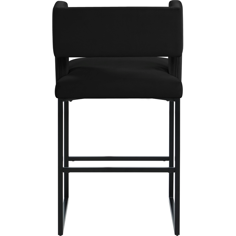 Maklaine Contemporary Black Velvet Counter Stool with Black Iron Legs (Set of 4)