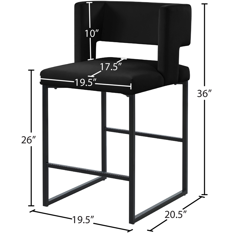 Maklaine Contemporary Black Velvet Counter Stool with Black Iron Legs (Set of 4)