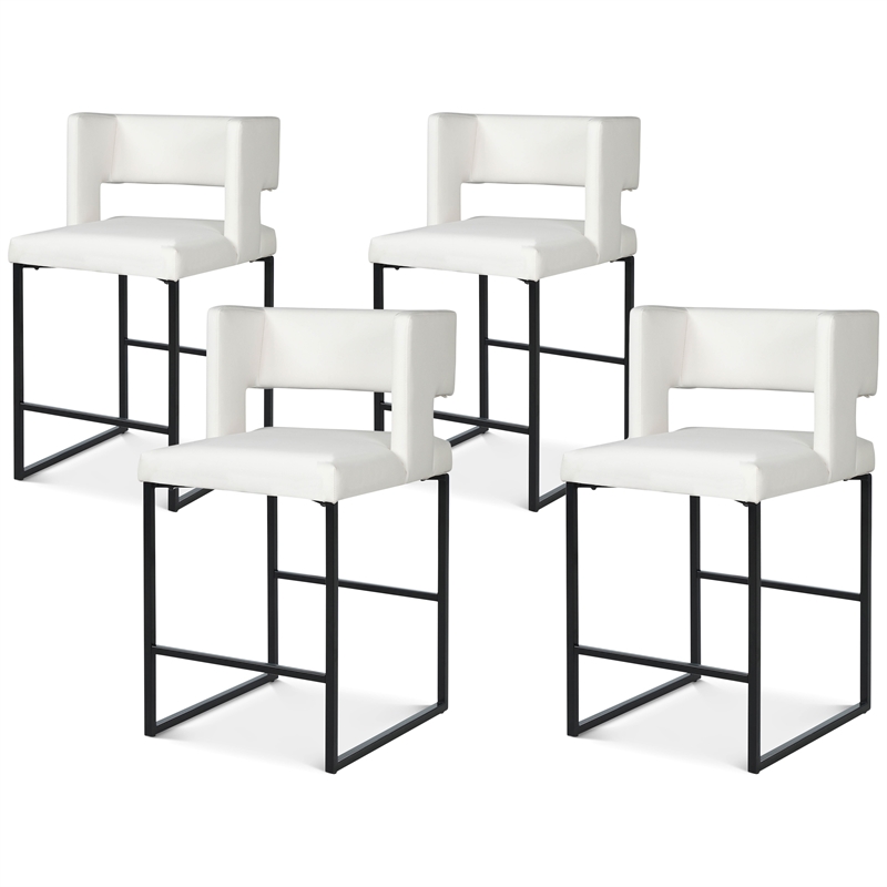 Maklaine Contemporary White Vegan Leather Counter Stool (Set of 4)