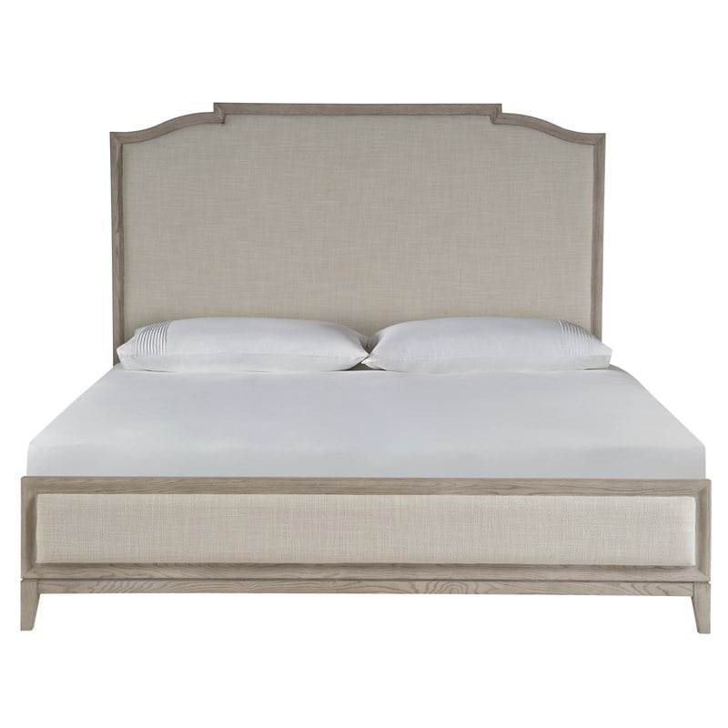 Makline Transitional Oak Wood Framed Linen Upholstered King Panel Bed