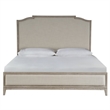 Makline Transitional Oak Wood Framed Linen Upholstered King Panel Bed