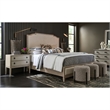 Makline Transitional Oak Wood Framed Linen Upholstered King Panel Bed
