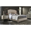Makline Transitional Oak Wood Framed Linen Upholstered King Panel Bed