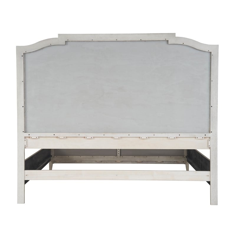 Makline Transitional Oak Wood Framed Linen Upholstered King Panel Bed
