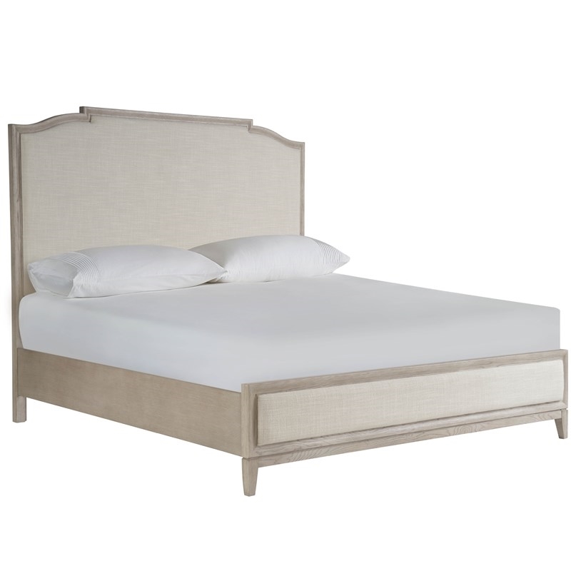 Makline Transitional Oak Wood Framed Linen Upholstered King Panel Bed