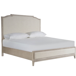 Makline Transitional Oak Wood Framed Linen Upholstered King Panel Bed