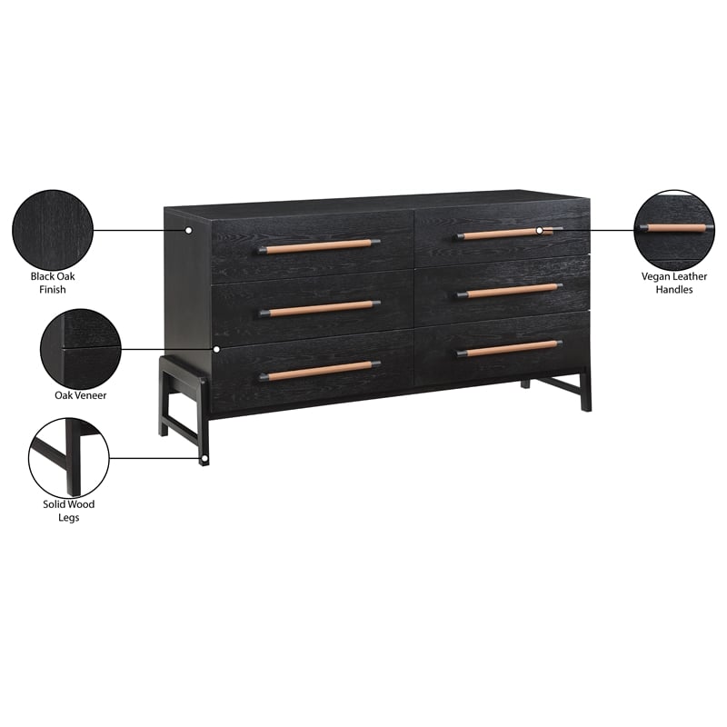 Maklaine Contemporary Oak Veneer Dresser with Solid Wood Legs in Black