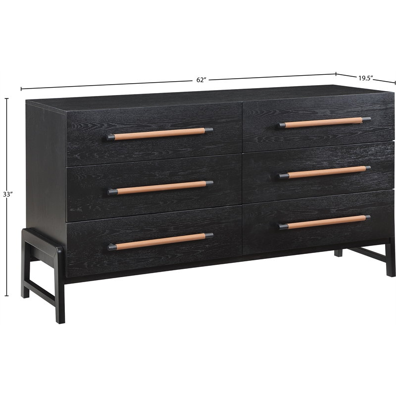 Maklaine Contemporary Oak Veneer Dresser with Solid Wood Legs in Black