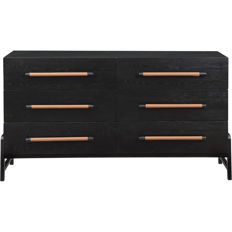 Maklaine Contemporary Oak Veneer Dresser with Solid Wood Legs in Black