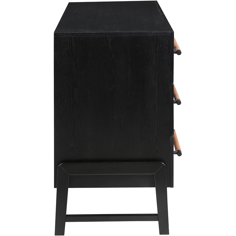 Maklaine Contemporary Oak Veneer Dresser with Solid Wood Legs in Black