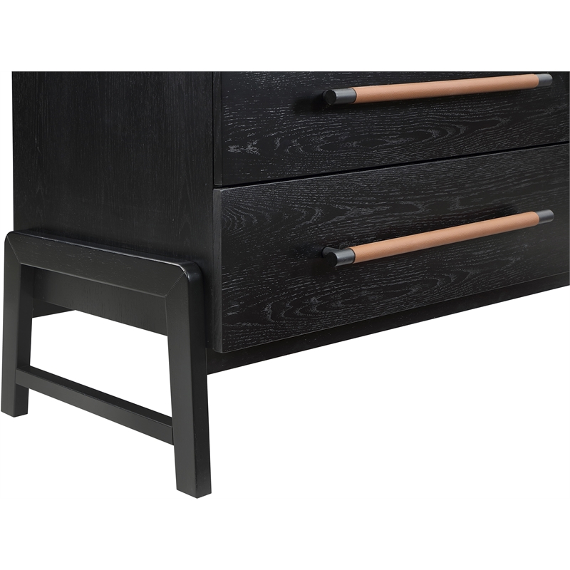 Maklaine Contemporary Oak Veneer Dresser with Solid Wood Legs in Black