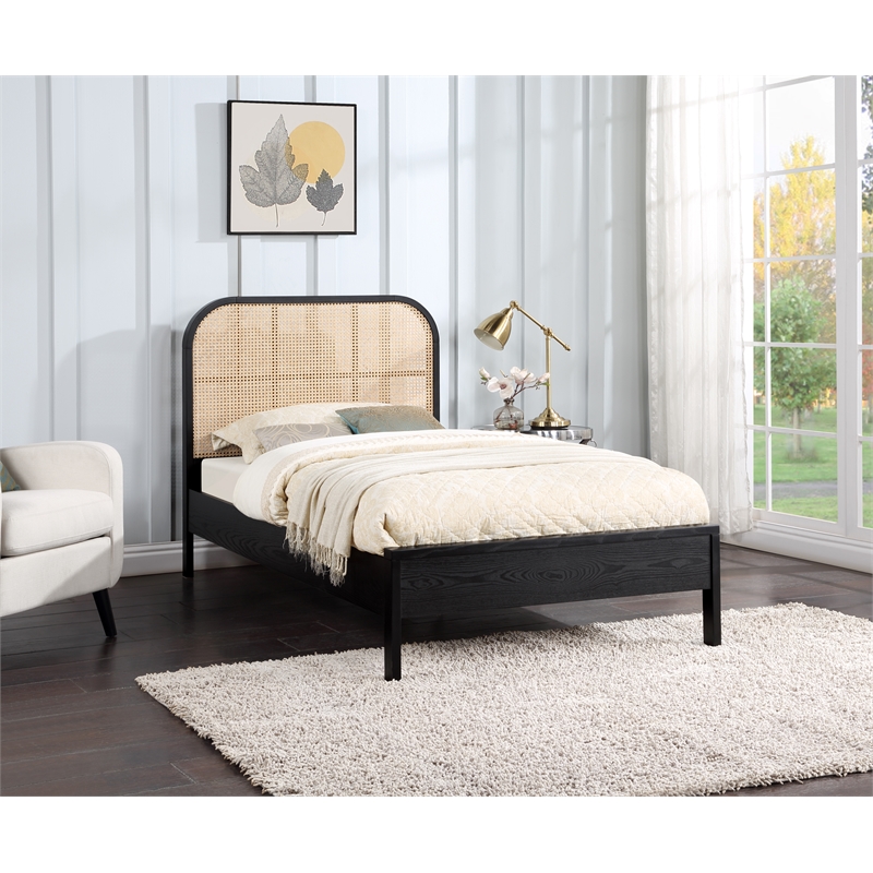 Maklaine Contemporary Rich Black Finish Solid Ash Wood Twin Bed