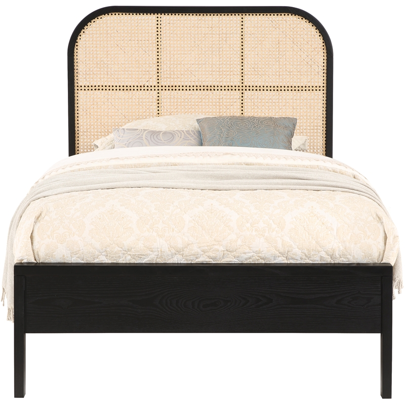Maklaine Contemporary Rich Black Finish Solid Ash Wood Twin Bed