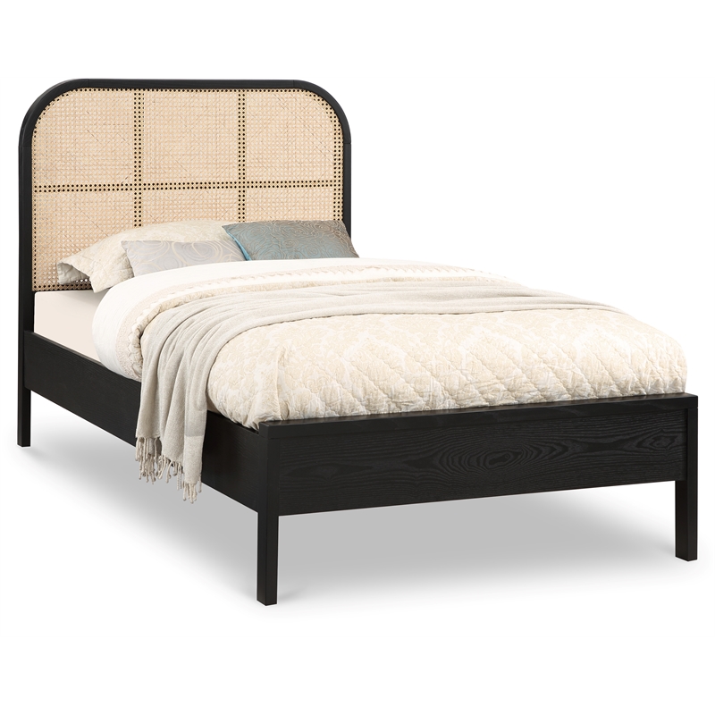 Maklaine Contemporary Rich Black Finish Solid Ash Wood Twin Bed