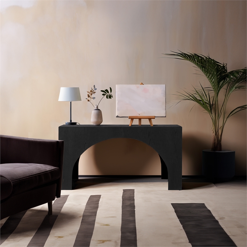 Maklaine Contemporary Solid Oak Wood Console Table in Black Finish