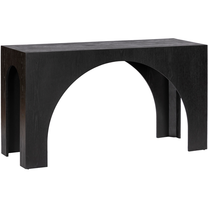 Maklaine Contemporary Solid Oak Wood Console Table in Black Finish