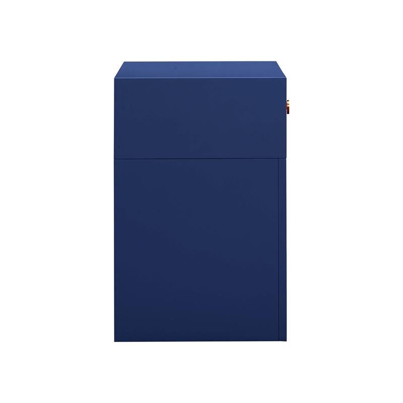 Maklaine Contemporary Handmade Woven Navy & Rattan Nightstand