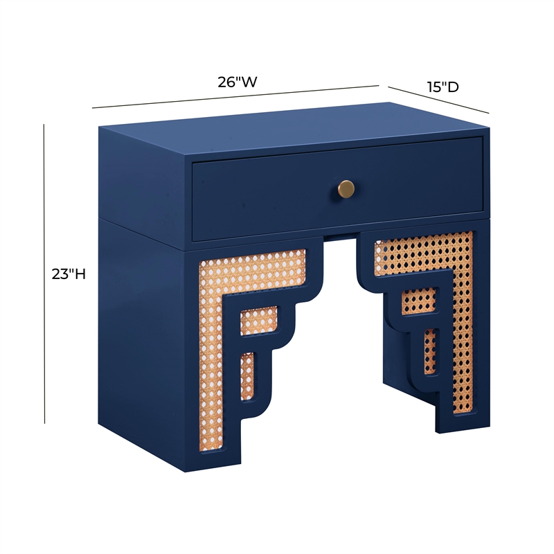 Maklaine Contemporary Handmade Woven Navy & Rattan Nightstand