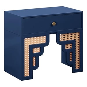 Maklaine Contemporary Handmade Woven Navy & Rattan Nightstand
