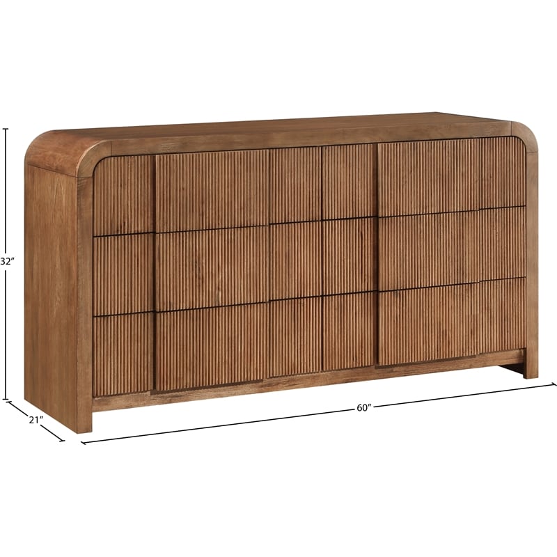 Maklaine Solid Wood Rich Walnut Horizontal Dresser Rectangular Art Deco Design 60