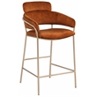 Maklaine Modern Iron Metal Frame Cognac Velvet Counter Stool