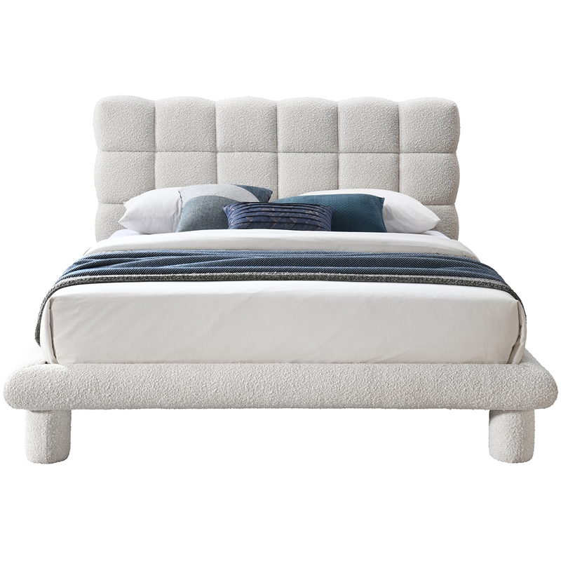 Maklaine Contemporary Rich Cream Finish Boucle Fabric Full Bed