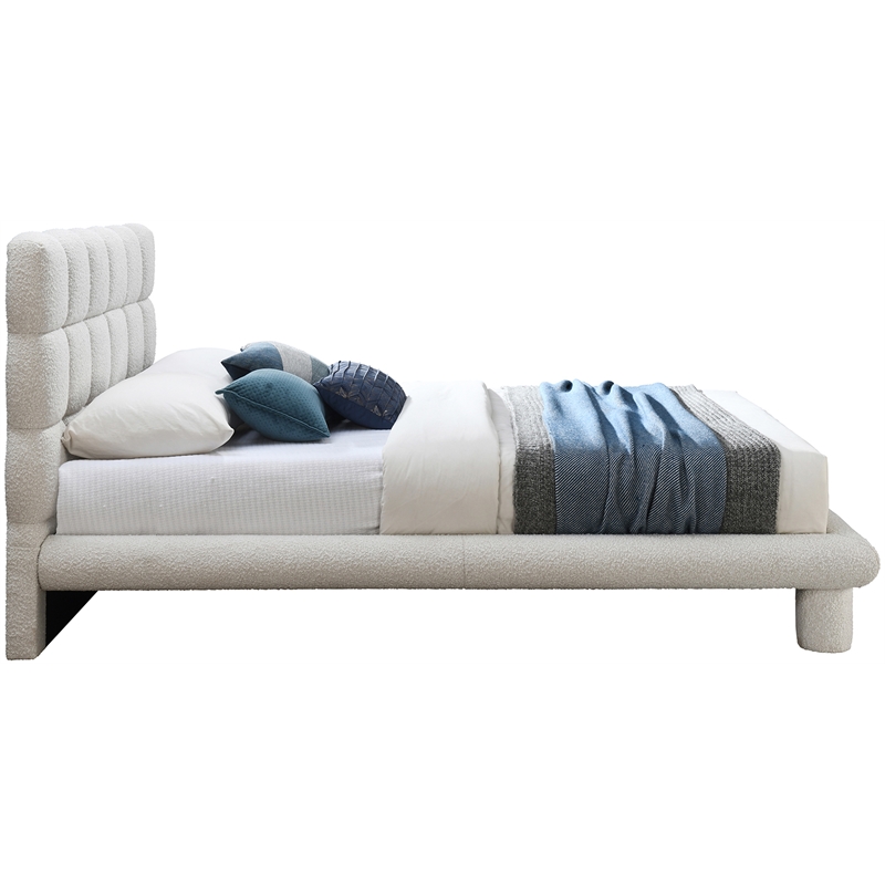 Maklaine Contemporary Rich Cream Finish Boucle Fabric Full Bed