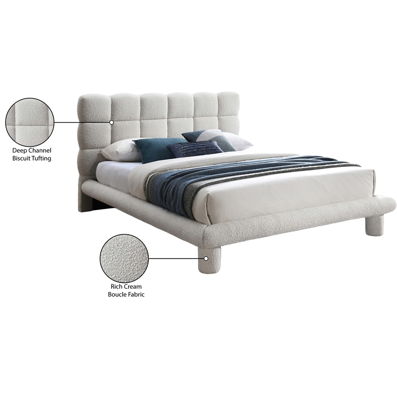 Maklaine Contemporary Rich Cream Finish Boucle Fabric Full Bed