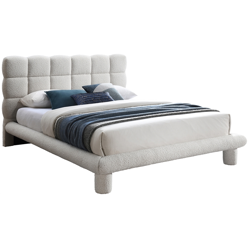 Maklaine Contemporary Rich Cream Finish Boucle Fabric Full Bed
