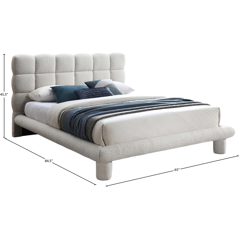 Maklaine Contemporary Rich Cream Finish Boucle Fabric Full Bed