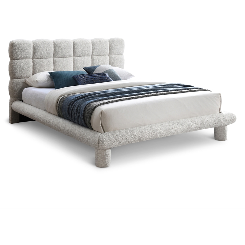Maklaine Contemporary Rich Cream Finish Boucle Fabric Full Bed