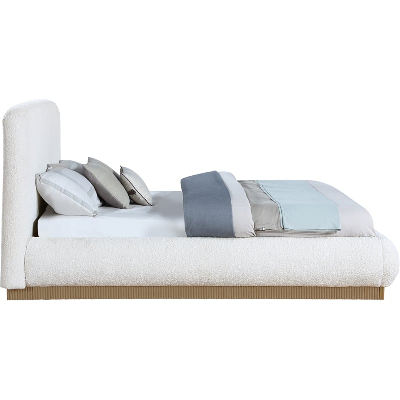 Maklaine Contemporary Rich Cream Finish Boucle Fabric Queen Bed