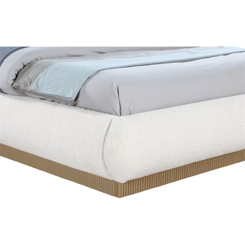 Maklaine Contemporary Rich Cream Finish Boucle Fabric Queen Bed