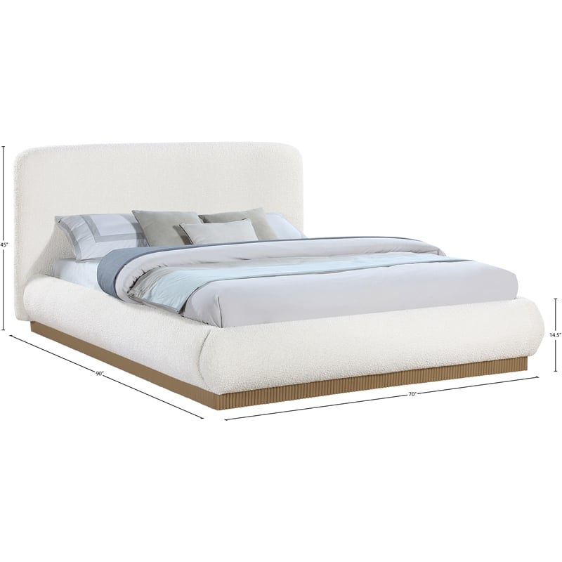Maklaine Contemporary Rich Cream Finish Boucle Fabric Queen Bed