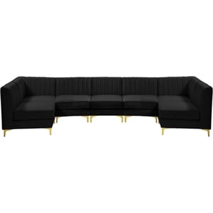 Maklaine Contemporary Soft Black Finish Velvet Modular Sectional