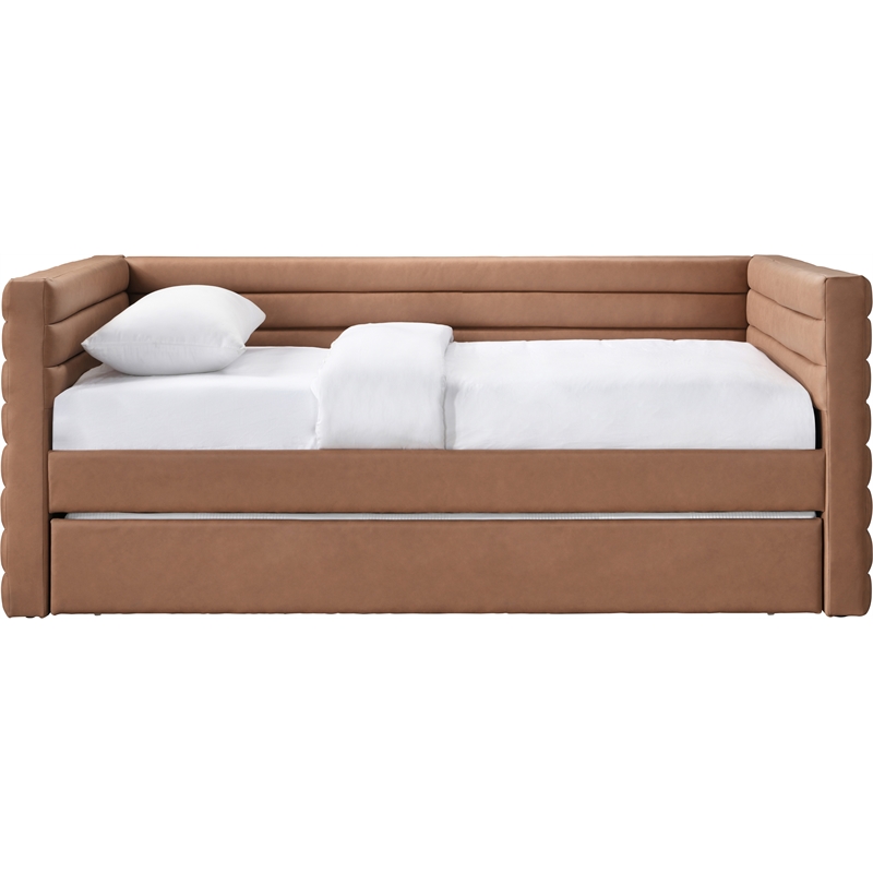 Maklaine Vegan Leather Cognac Twin Daybed Rectangular Water-Resistant 87