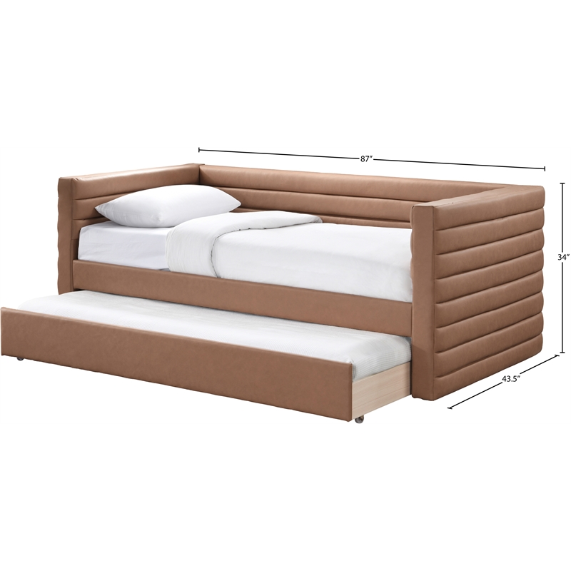 Maklaine Vegan Leather Cognac Twin Daybed Rectangular Water-Resistant 87