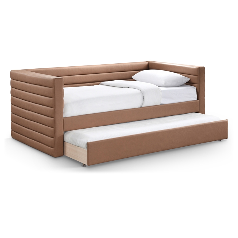 Maklaine Vegan Leather Cognac Twin Daybed Rectangular Water-Resistant 87