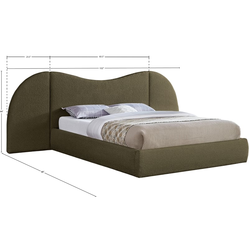 Maklaine Contemporary Rich Olive Green Boucle Fabric King Bed