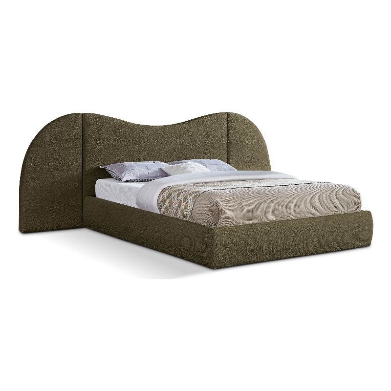 Maklaine Contemporary Rich Olive Green Boucle Fabric King Bed