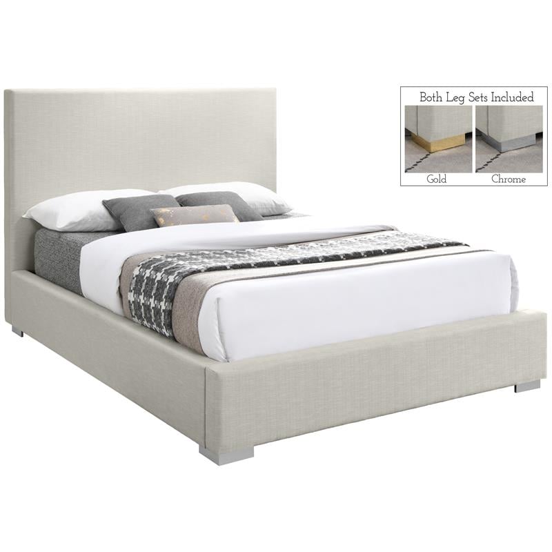 Maklaine Contemporary Rich Beige Linen Textured Fabric Full Bed