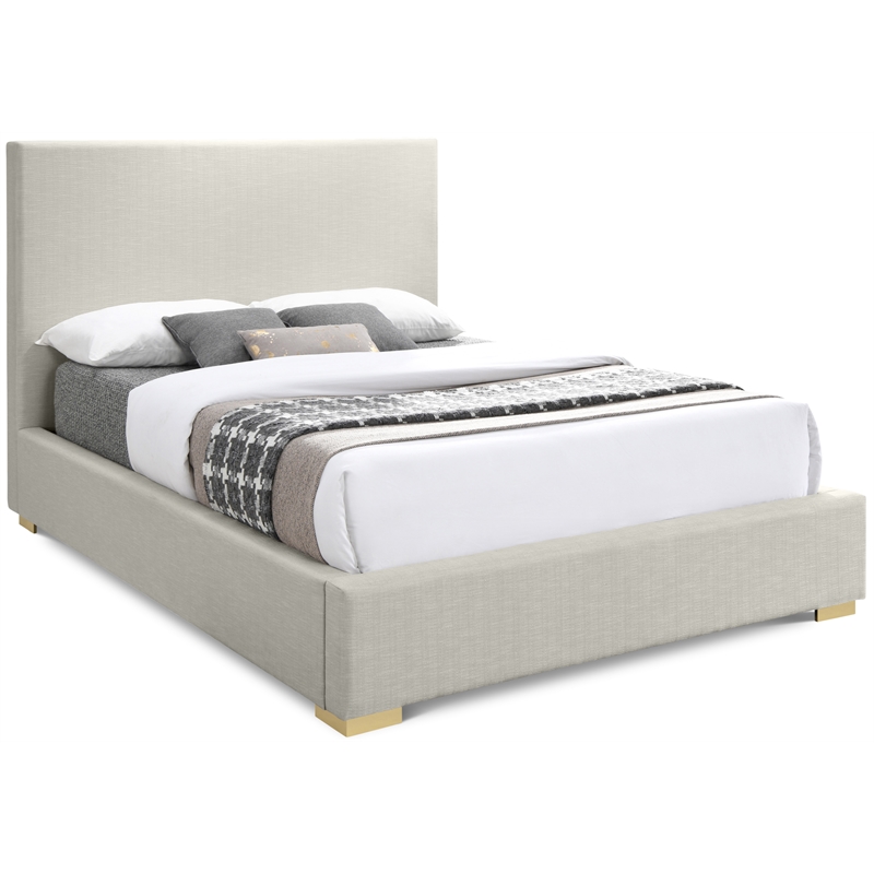 Maklaine Contemporary Rich Beige Linen Textured Fabric Full Bed