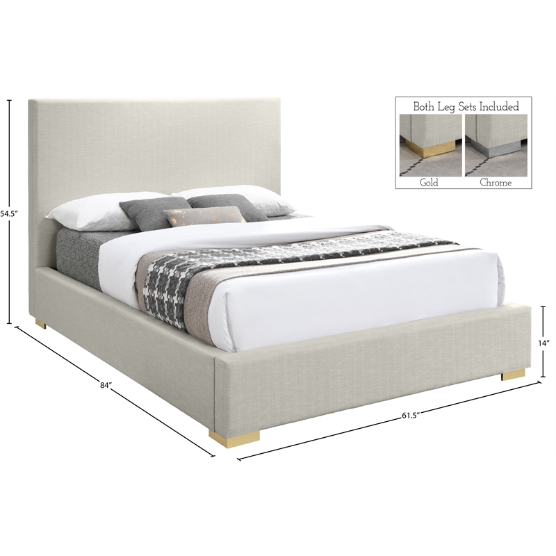 Maklaine Contemporary Rich Beige Linen Textured Fabric Full Bed