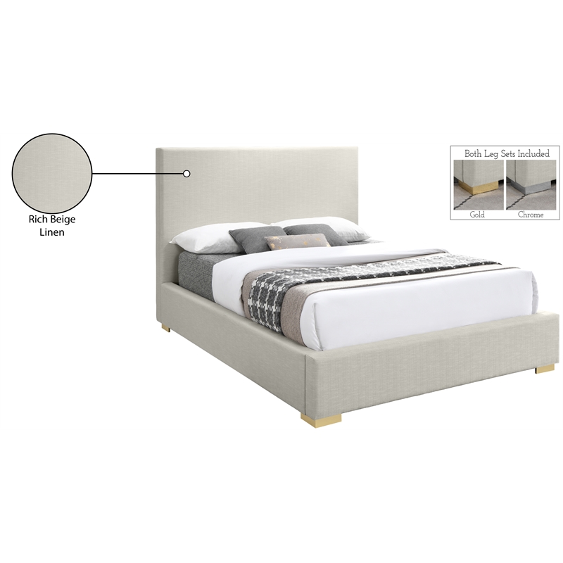 Maklaine Contemporary Rich Beige Linen Textured Fabric Full Bed